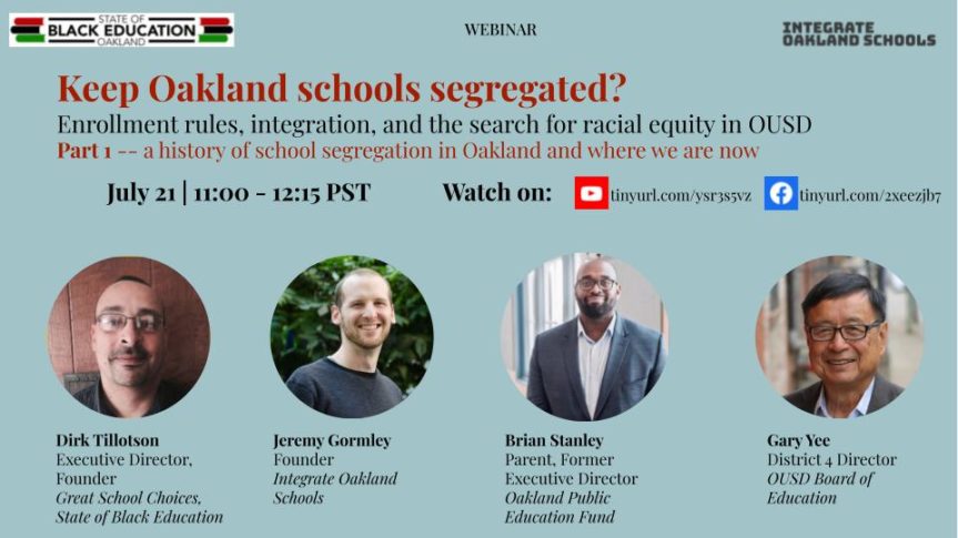 Keep Oakland Segregated?                                       – Join SoBEO & Integrate Oakland Schools this Wednesday.
